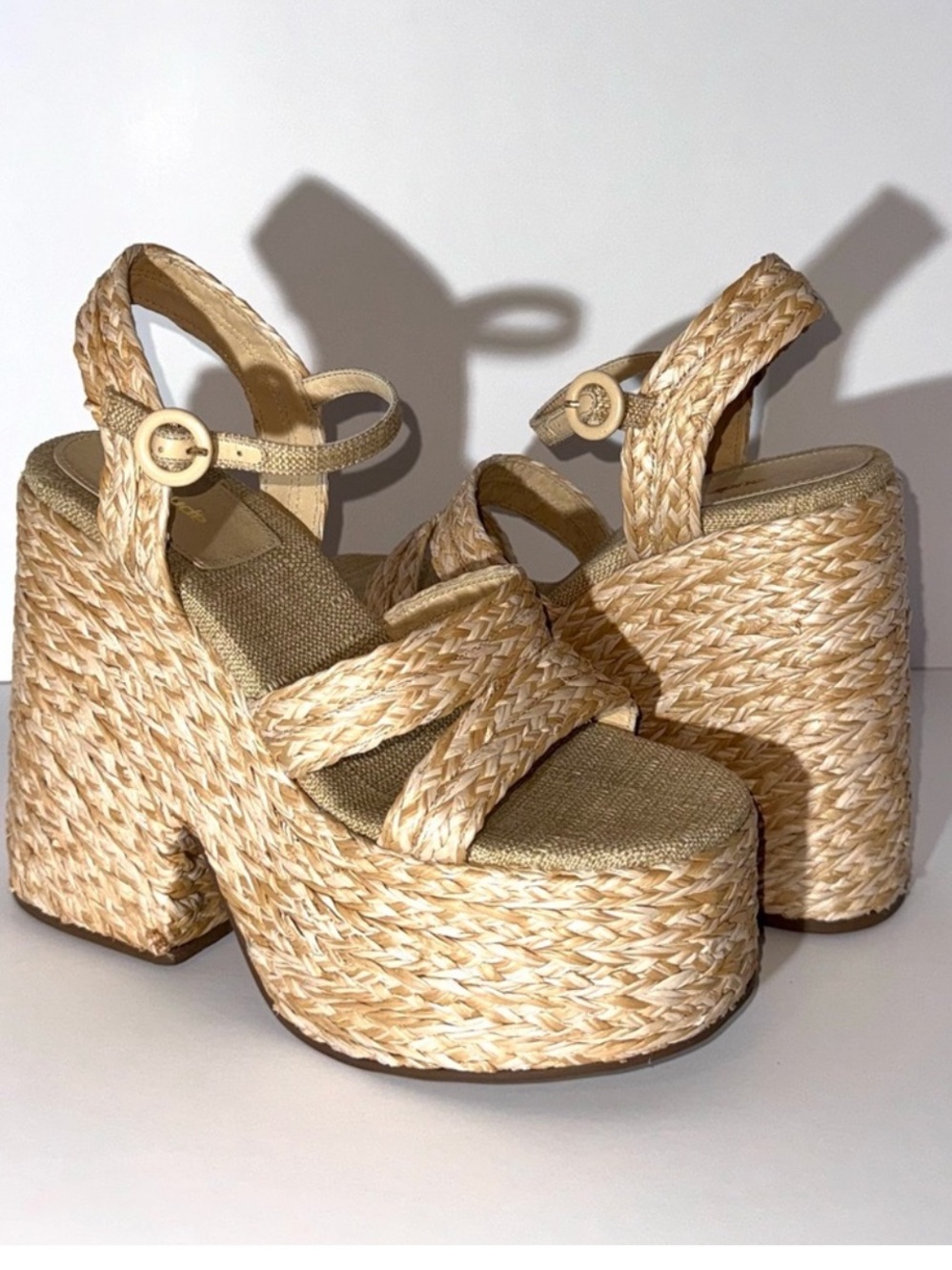 Larroude Carmen 145MM Raffia Platform Sandals